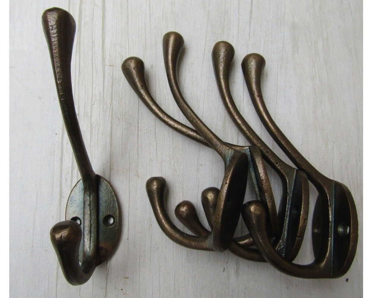 Pack of 5 Cast Iron Victorian Coat Hook Antique Brass by Ironmongery World