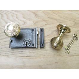 Horizontal Rim Lock Antique Iron & Beehive Brass Set | Ironmongery World