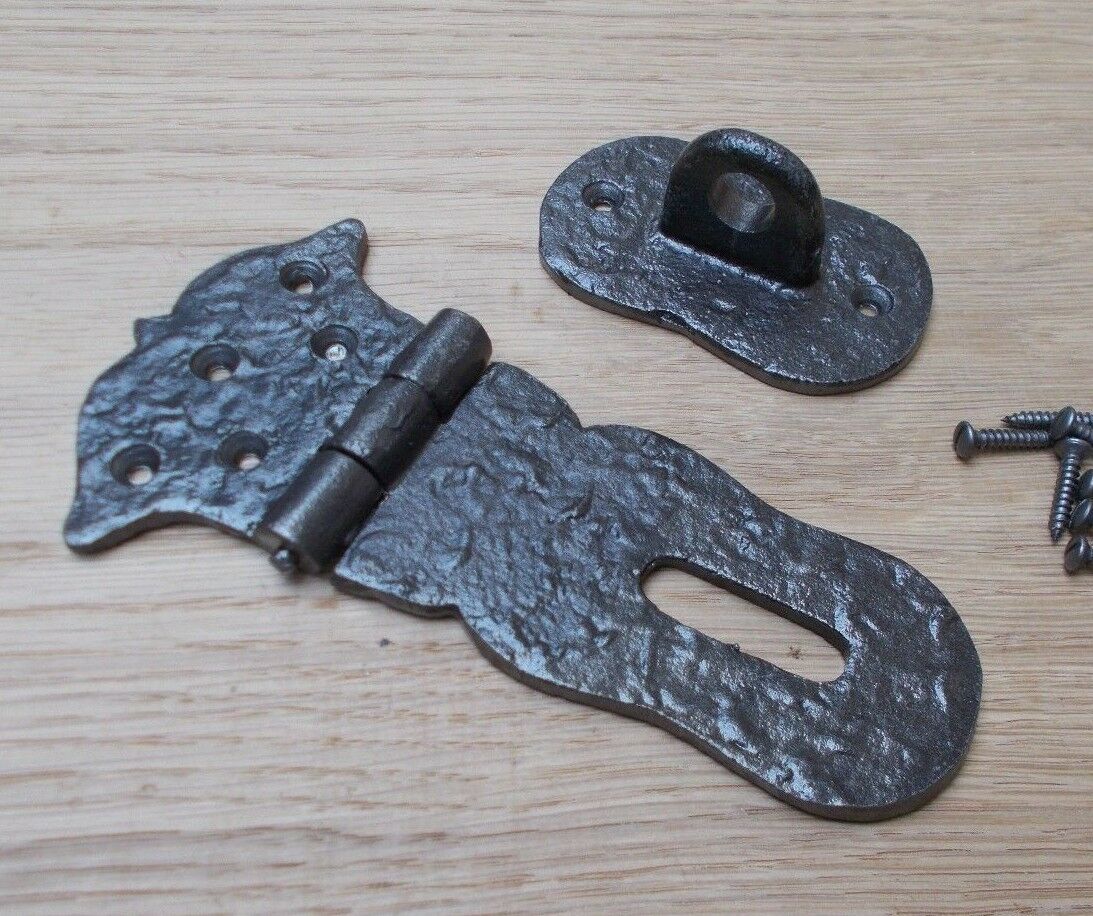 Small Antique Reproduction Hasp Lock With Iron Key and Iron 